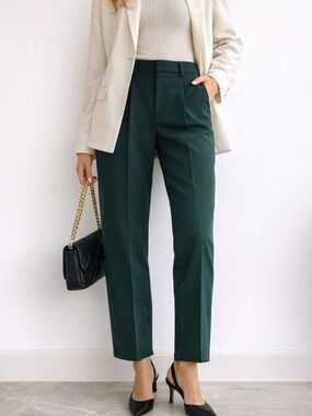 H&M Dark Green Tailored Pants High Waist Straight Leg Dress Pants EUR 34 US 2